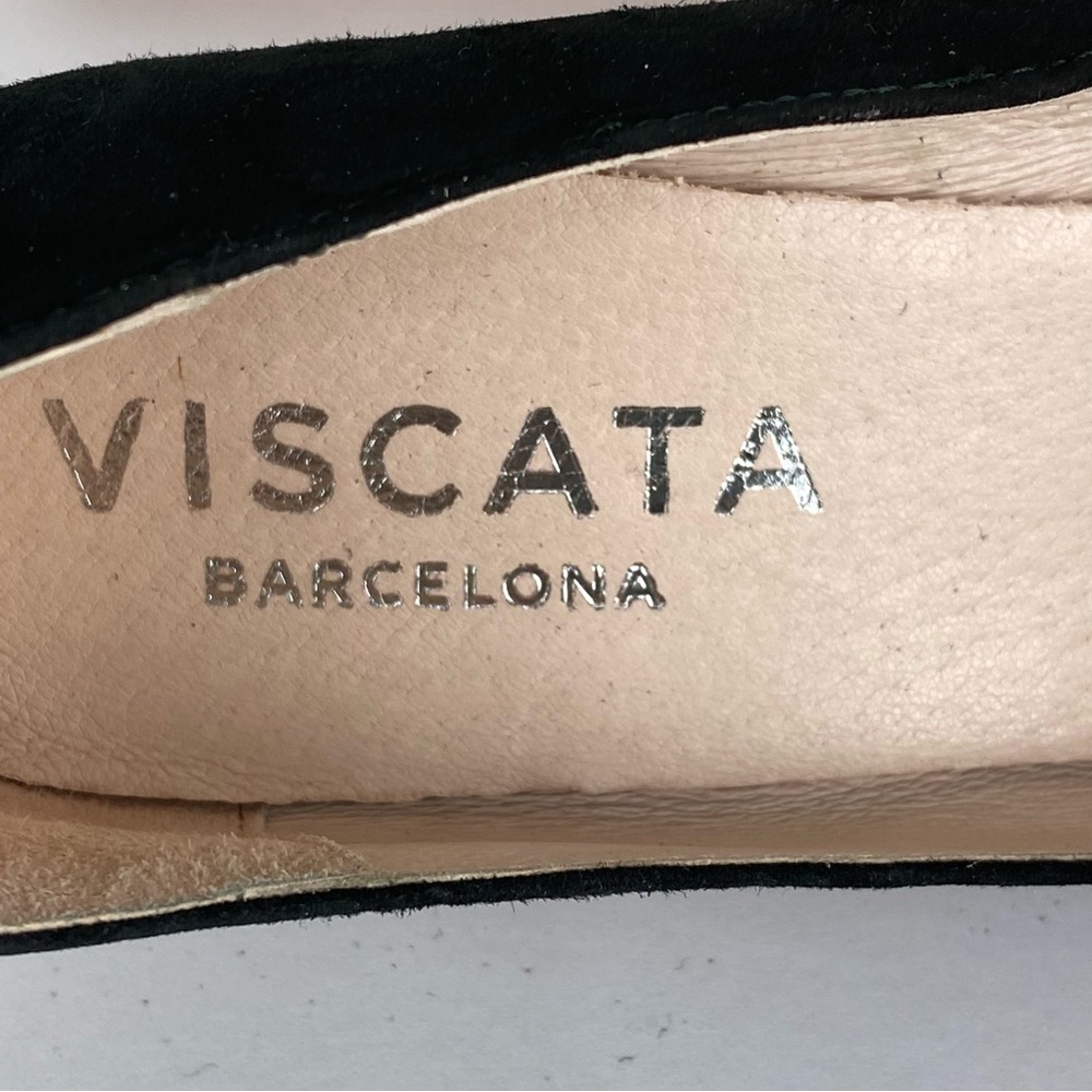 Viscata Roses Suede V Shaped Pointed Toe Espadrille Wedge Shoes Sz 40 EU Black - Picture 8 of 8